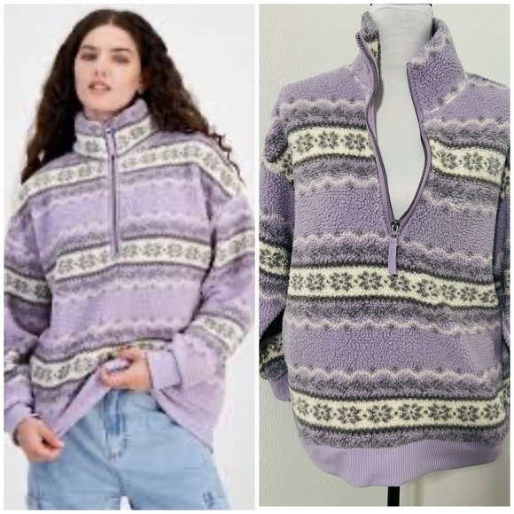 Hippie Rose Juniors’ Small Sherpa Half - Zip Pullover In Lavender & Gray EUC - Picture 1 of 9
